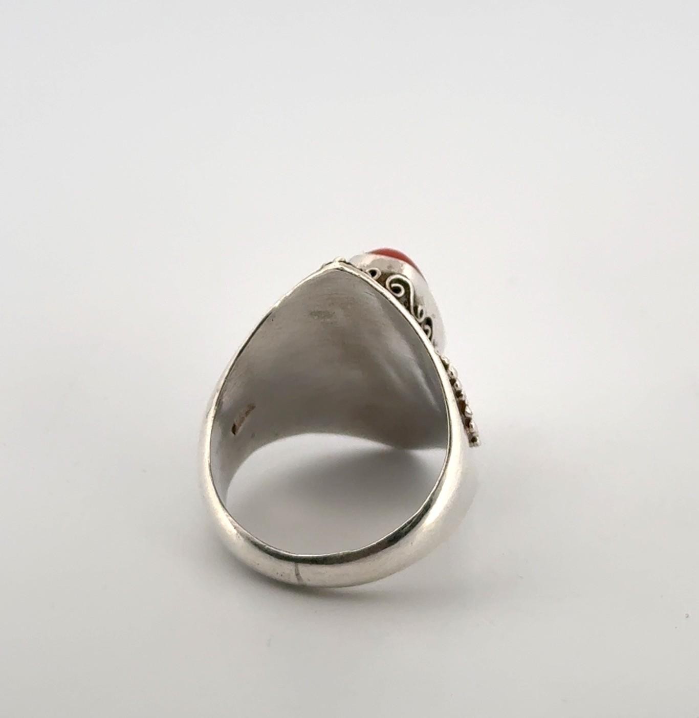 Size: 9.5 Red Coral 925 Sterling Silver Ring 9.4g - Image 4