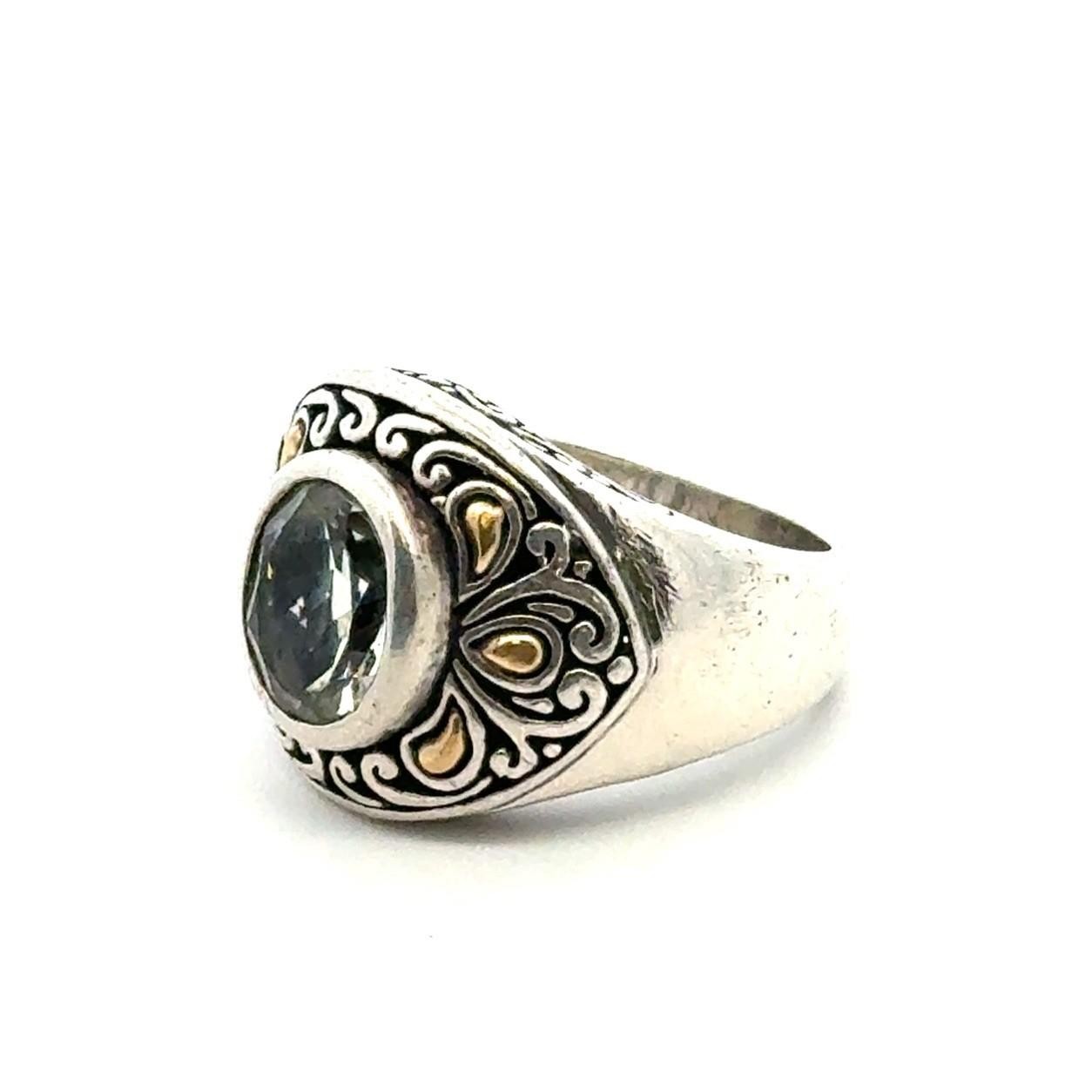 .925 Sterling Silver 18k Gold Accent Green Amethyst Marked BJC Size 6.75, 10.2g - Image 2