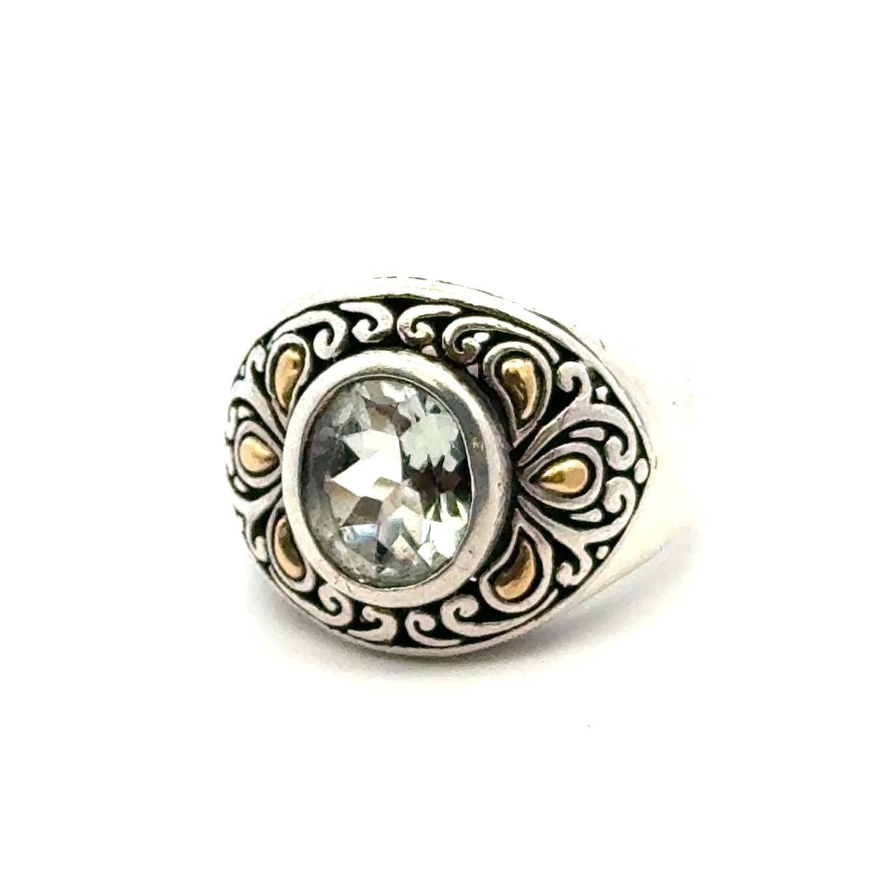 .925 Sterling Silver 18k Gold Accent Green Amethyst Marked BJC Size 6.75, 10.2g - Image 3