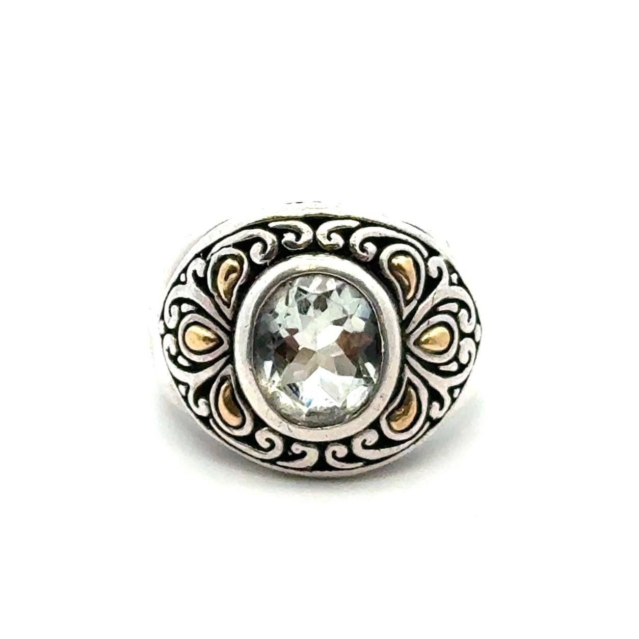 .925 Sterling Silver 18k Gold Accent Green Amethyst Marked BJC Size 6.75, 10.2g - Image 4