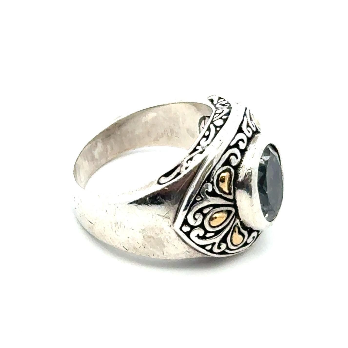 .925 Sterling Silver 18k Gold Accent Green Amethyst Marked BJC Size 6.75, 10.2g - Image 5