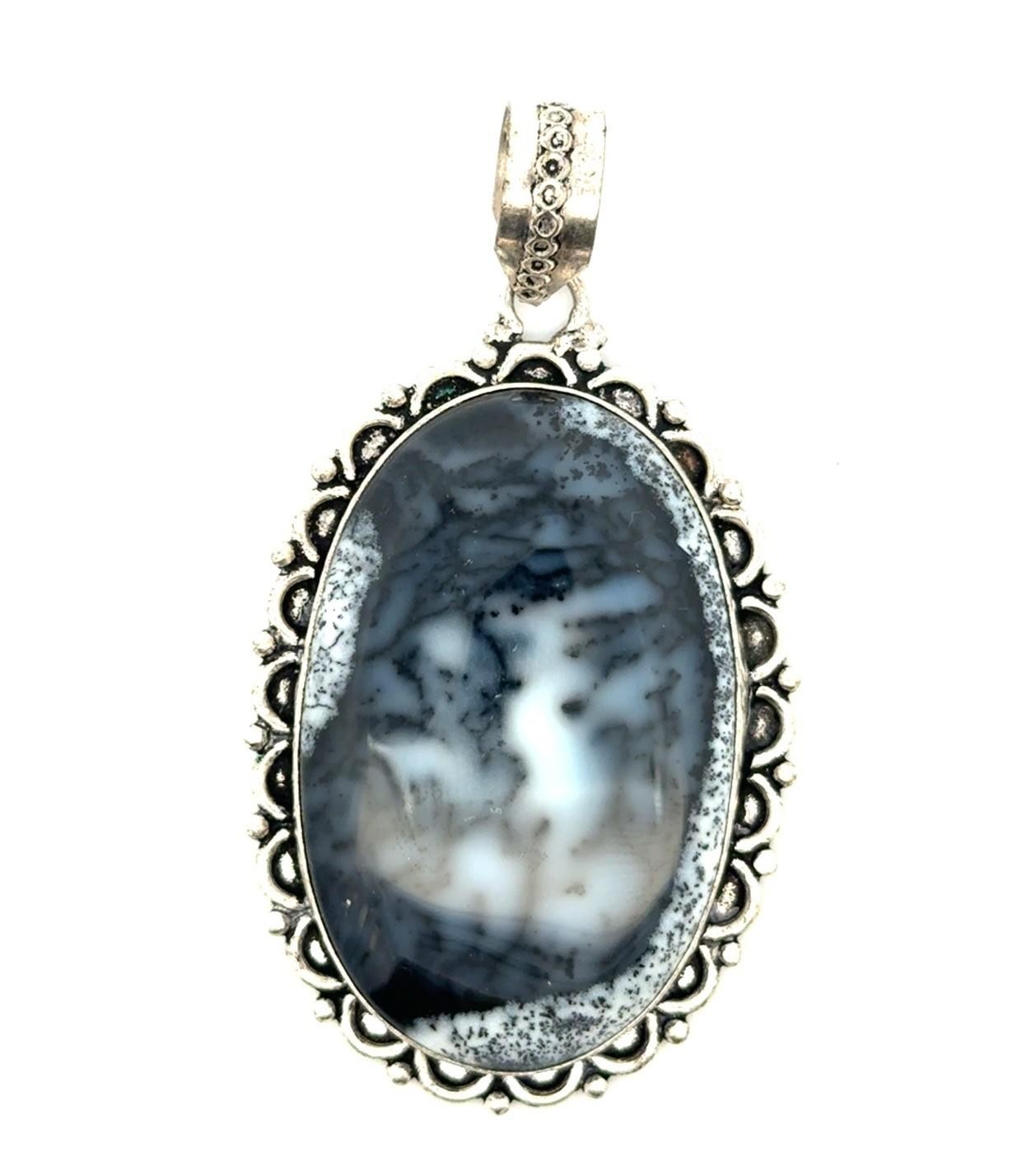 .925 Sterling Silver Dendrite Agate Pendant, 25.0g - Image 4