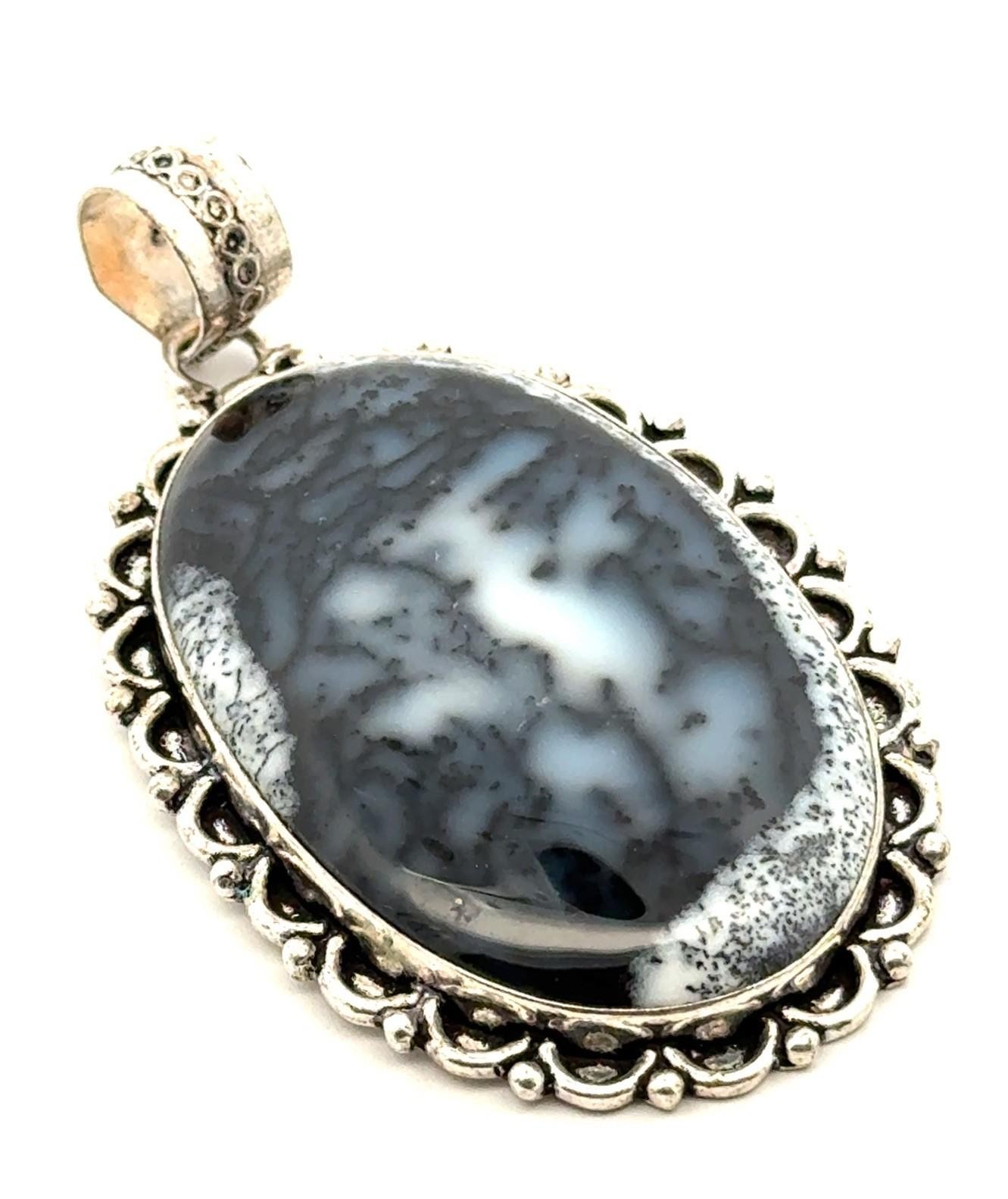 .925 Sterling Silver Dendrite Agate Pendant, 25.0g - Image 8