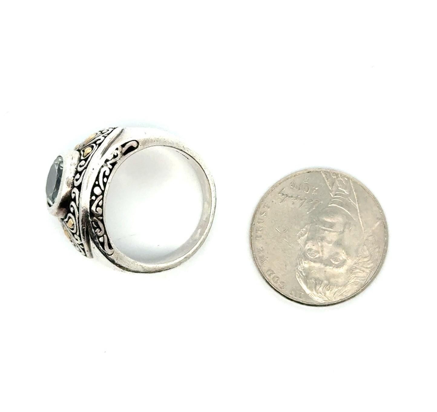 .925 Sterling Silver 18k Gold Accent Green Amethyst Marked BJC Size 6.75, 10.2g - Image 8