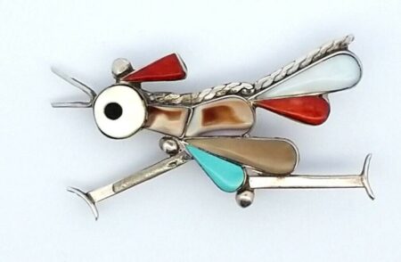Navajo Sterling Silver Inlay Multi Stones Roadrunner Pendant /Pin/ Brooch 4.5 Gr