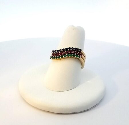 14k YG Three Multi-Color Stacker Rings-Emerald, Ruby, Blue Sapphire 4.8 Grams