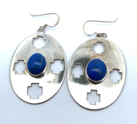 925 Sterling Silver Lapis Lazuli Dangle Earrings - Native American 13.1g