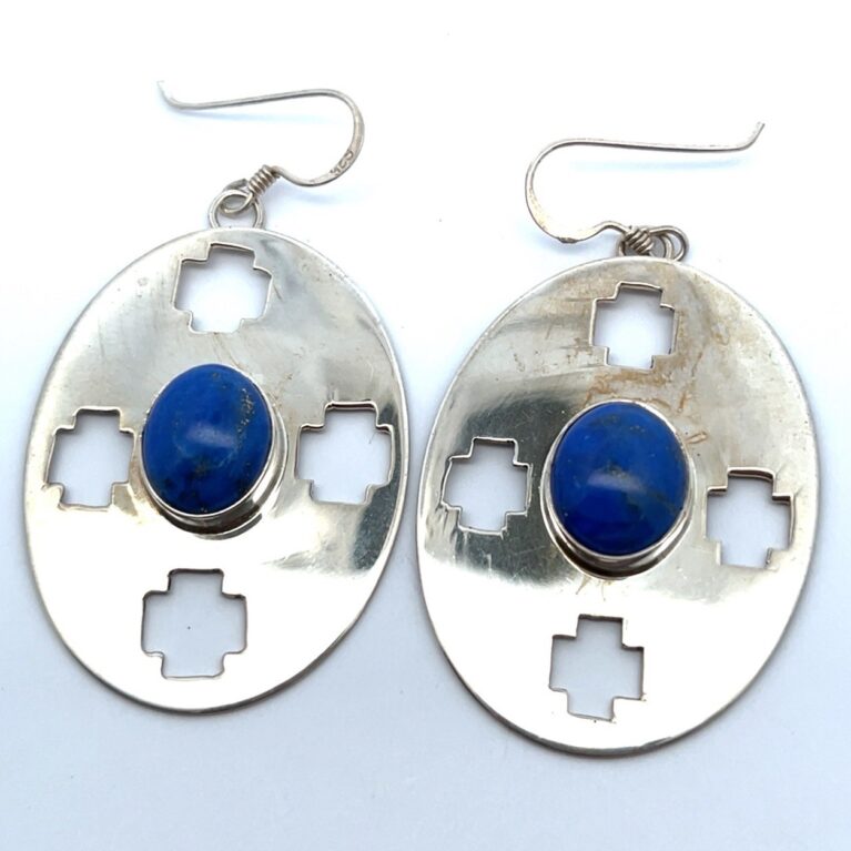 925 Sterling Silver Lapis Lazuli Dangle Earrings - Native American 13.1g