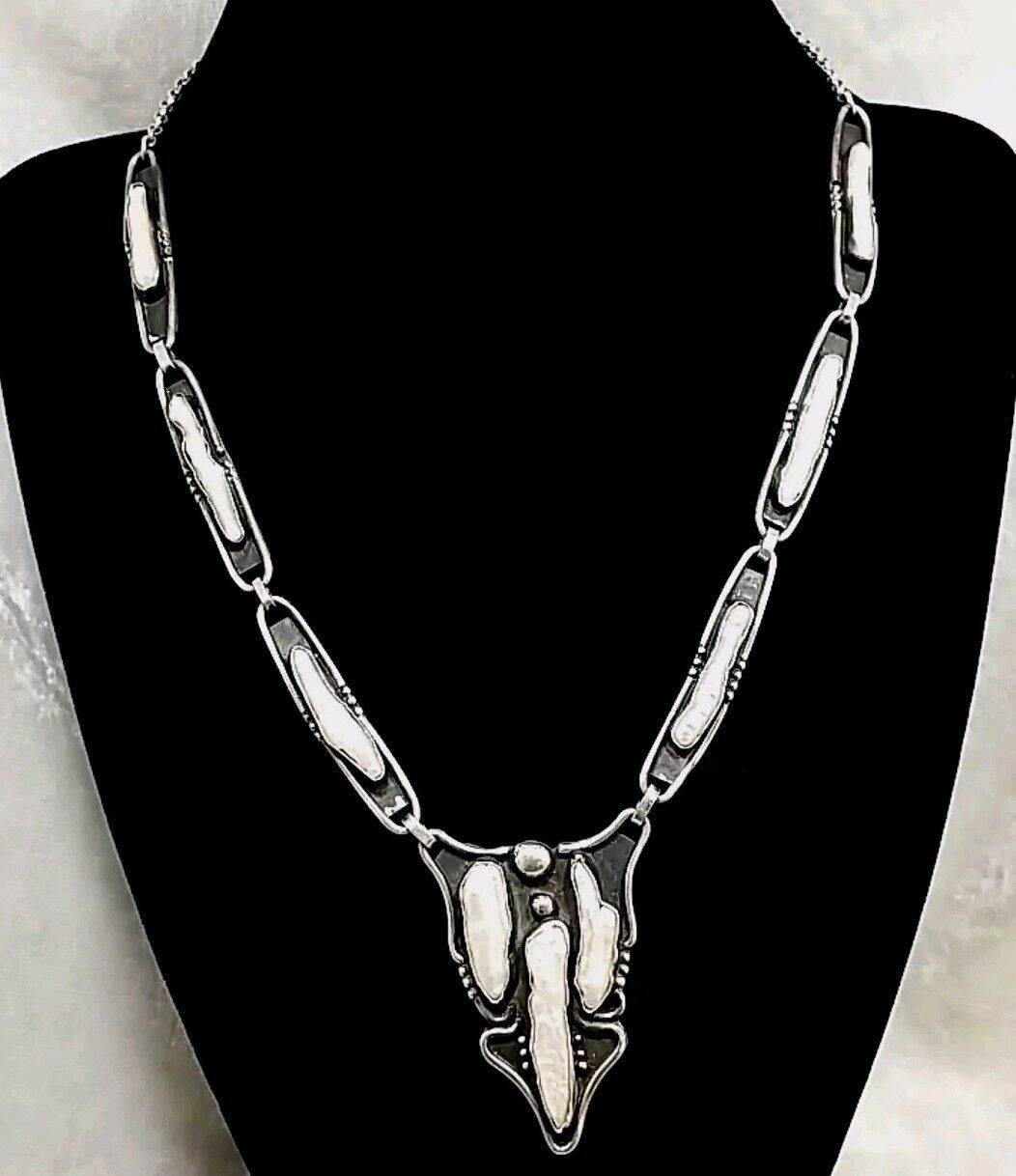 Vintage 925 Sterling Silver White Biwa Freshwater Pearl 18.5" Necklace 29.8 Gram