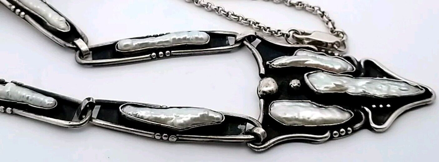 Vintage 925 Sterling Silver White Biwa Freshwater Pearl 18.5" Necklace 29.8 Gram - Image 3