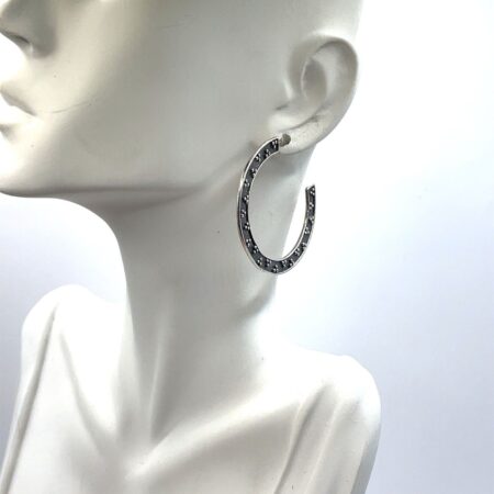 CFJ 1.5 Inch Oxidized Silver Hoop Earrings