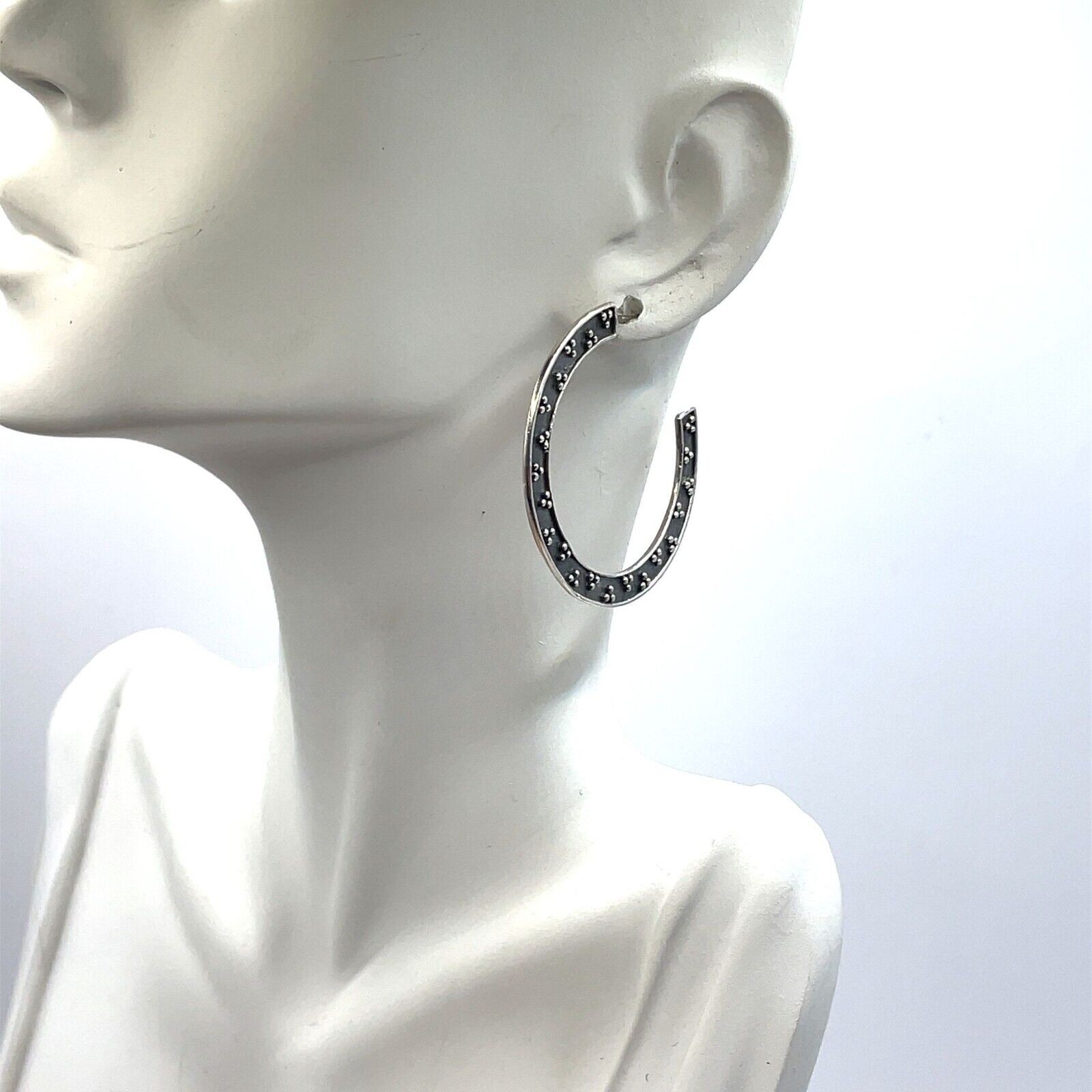 CFJ 1.5 Inch Oxidized Silver Hoop Earrings