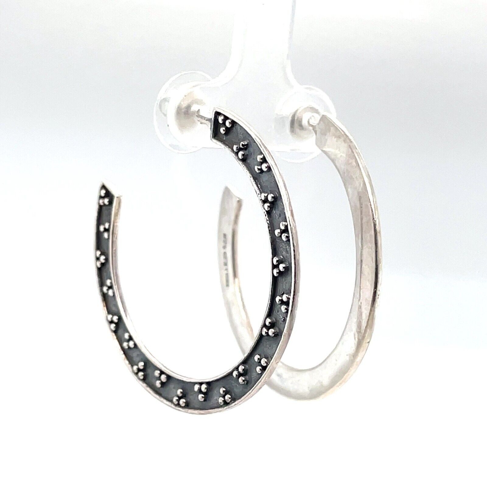 CFJ 1.5 Inch Oxidized Silver Hoop Earrings - Image 2