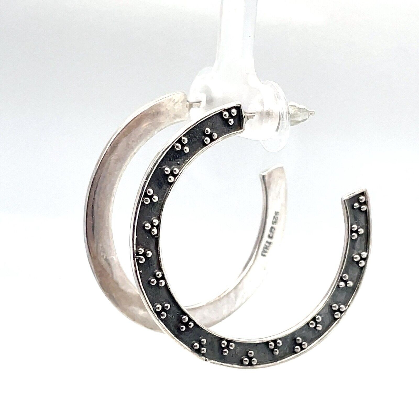 CFJ 1.5 Inch Oxidized Silver Hoop Earrings - Image 3