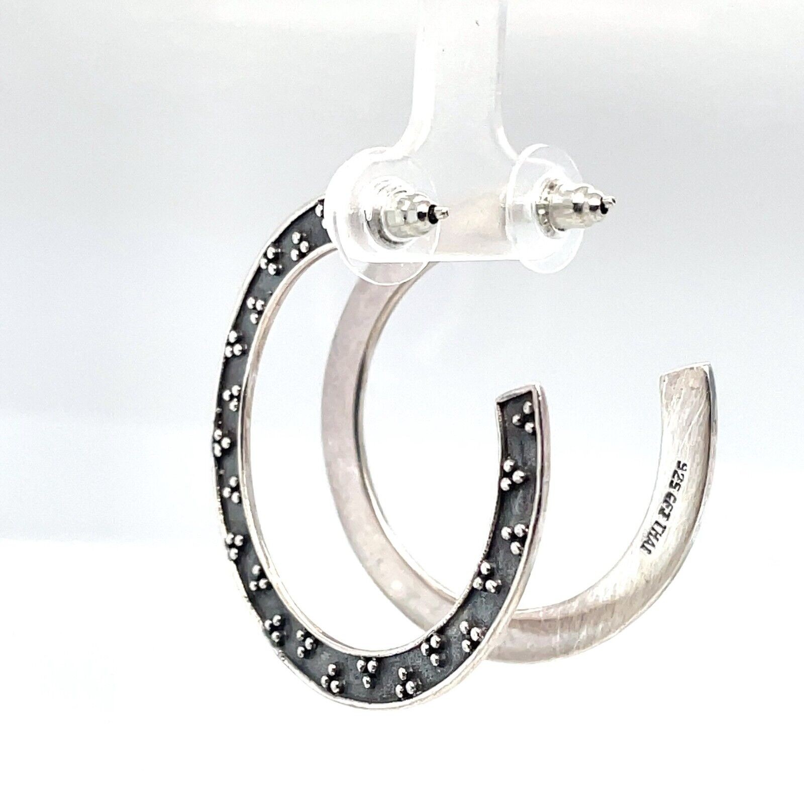 CFJ 1.5 Inch Oxidized Silver Hoop Earrings - Image 4