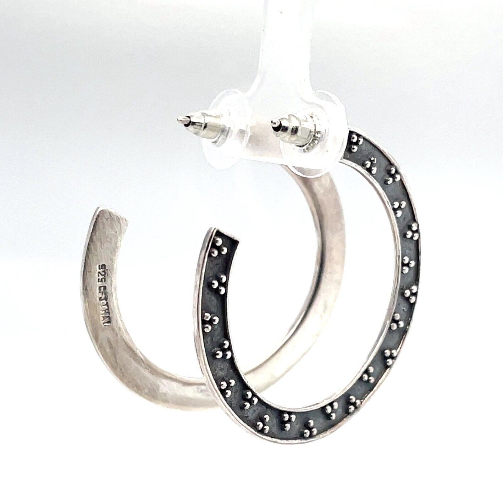CFJ 1.5 Inch Oxidized Silver Hoop Earrings - Image 5