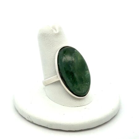 .925 Sterling Silver Serpentine Oval Cabochon Ring, Size-9, 5.5g