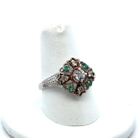 Concord Connection 925 Ster. Silver Emerald White Topaz Irish Prayer Ring Size 8
