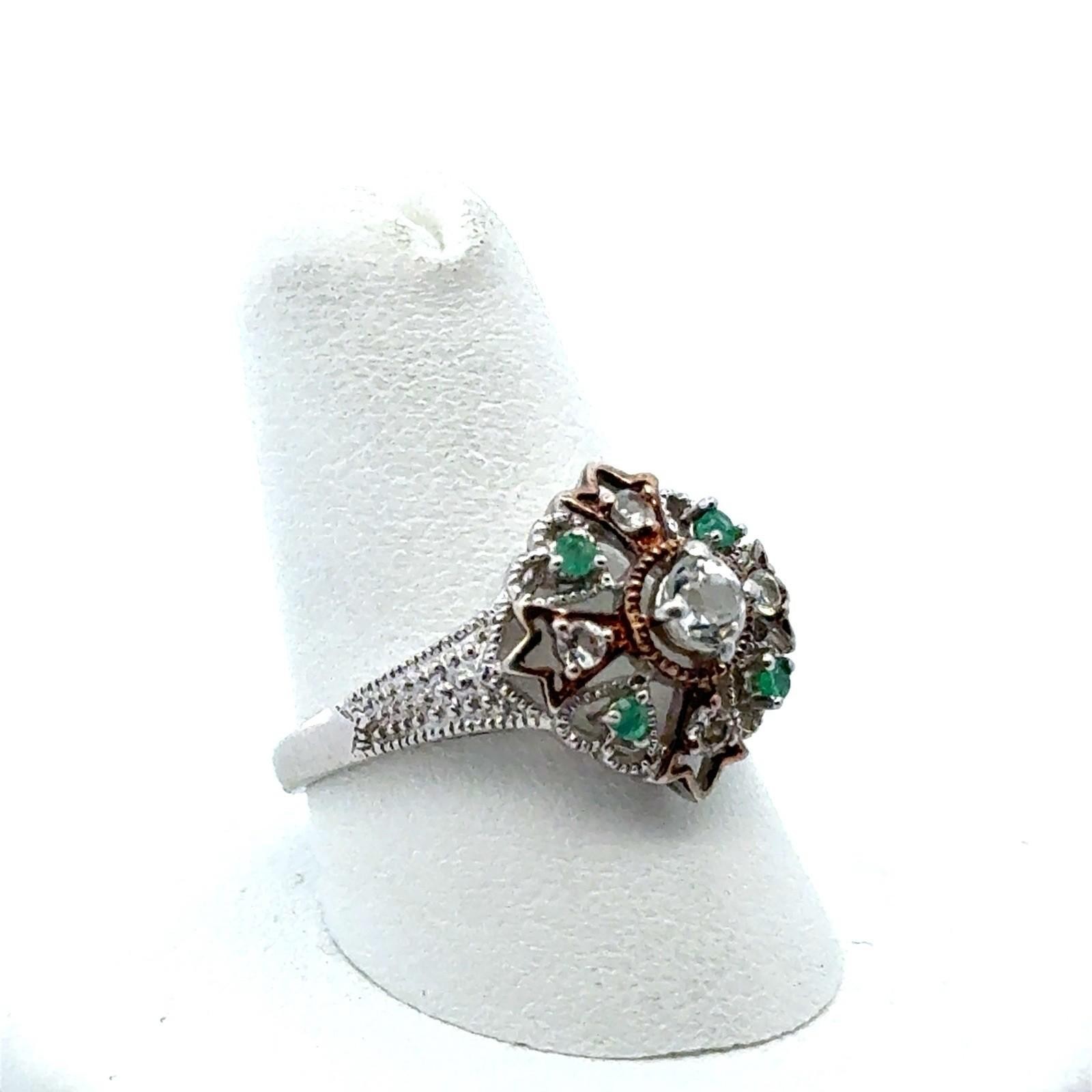 Concord Connection 925 Ster. Silver Emerald White Topaz Irish Prayer Ring Size 8 - Image 2
