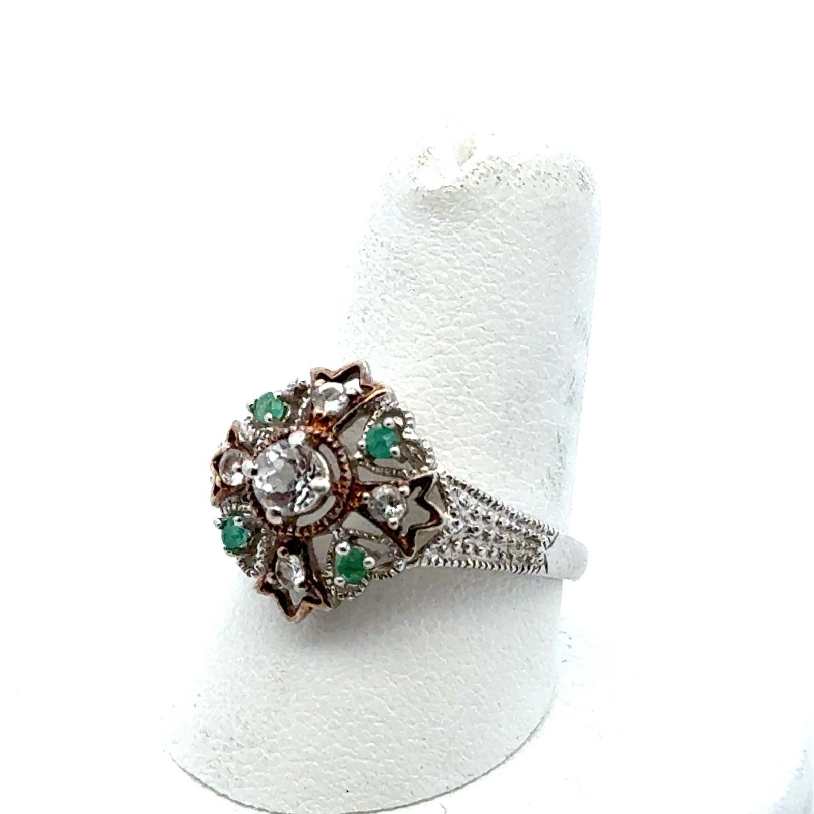 Concord Connection 925 Ster. Silver Emerald White Topaz Irish Prayer Ring Size 8 - Image 3