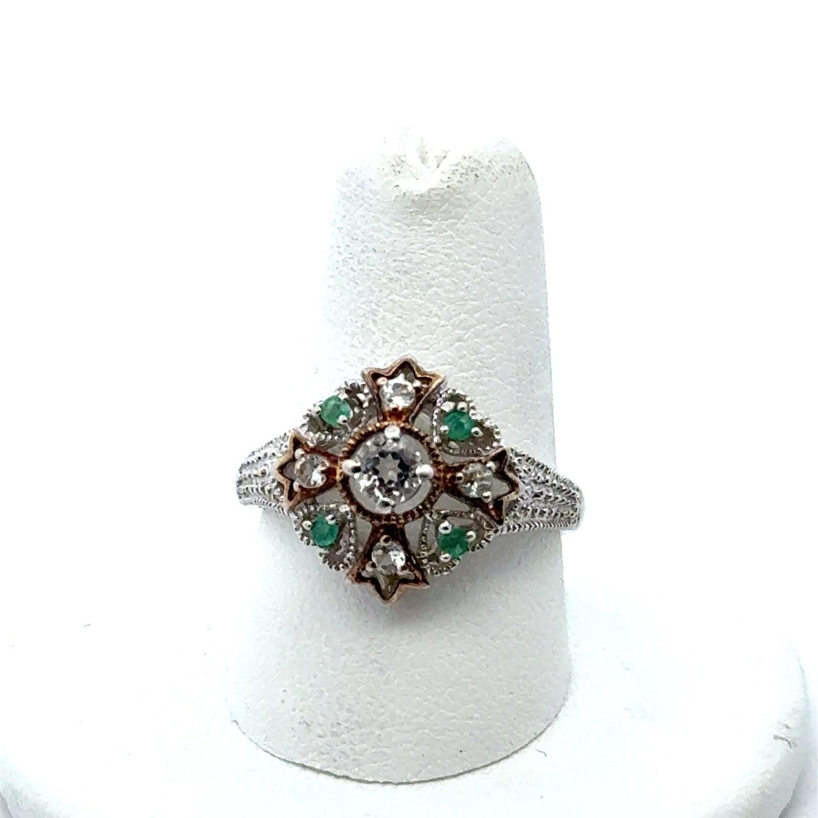 Concord Connection 925 Ster. Silver Emerald White Topaz Irish Prayer Ring Size 8 - Image 4