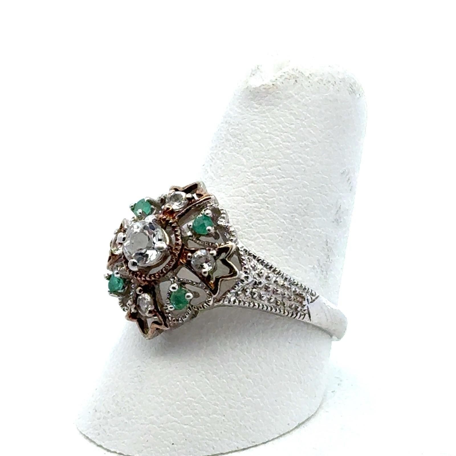 Concord Connection 925 Ster. Silver Emerald White Topaz Irish Prayer Ring Size 8 - Image 5