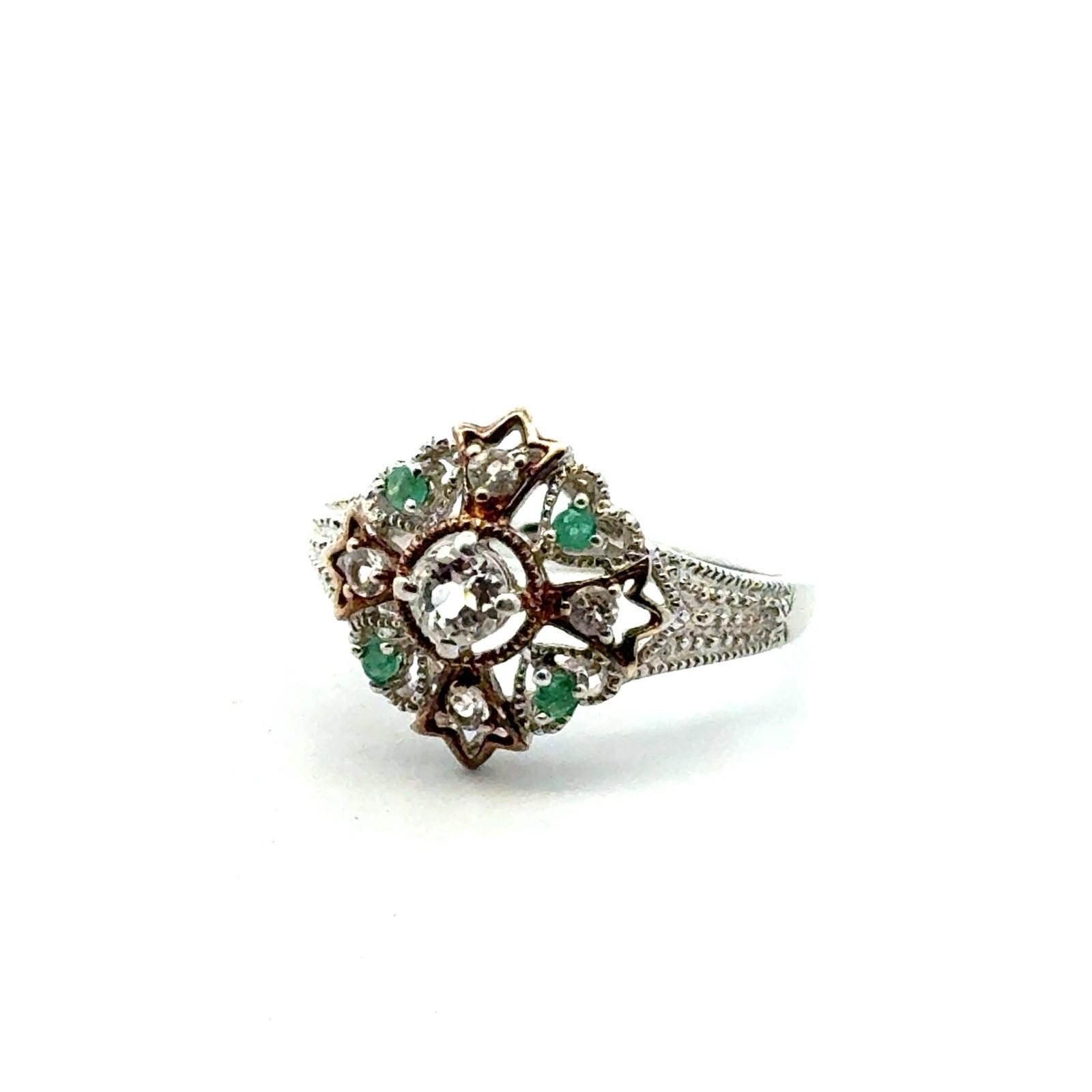 Concord Connection 925 Ster. Silver Emerald White Topaz Irish Prayer Ring Size 8 - Image 6