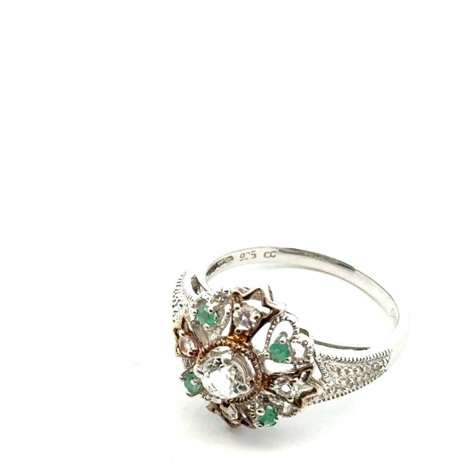 Concord Connection 925 Ster. Silver Emerald White Topaz Irish Prayer Ring Size 8 - Image 8