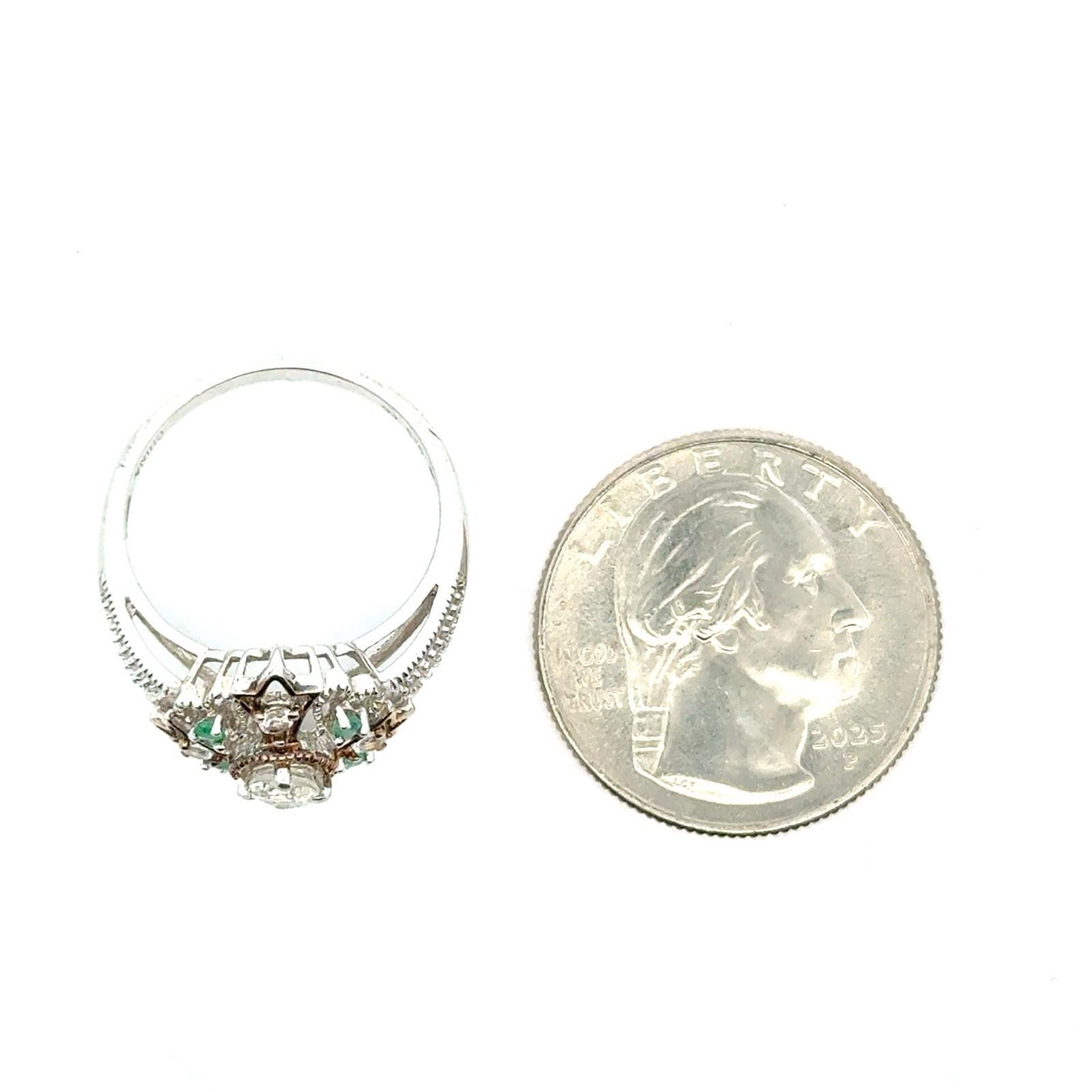 Concord Connection 925 Ster. Silver Emerald White Topaz Irish Prayer Ring Size 8 - Image 10