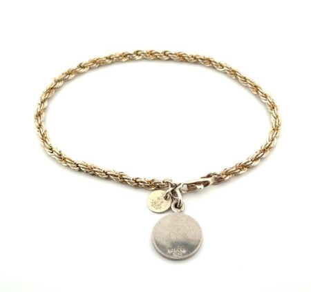 6.75” Tiffany & Co. 925 Sterling Silver & 14k Accent Rope Bracelet 7.4g