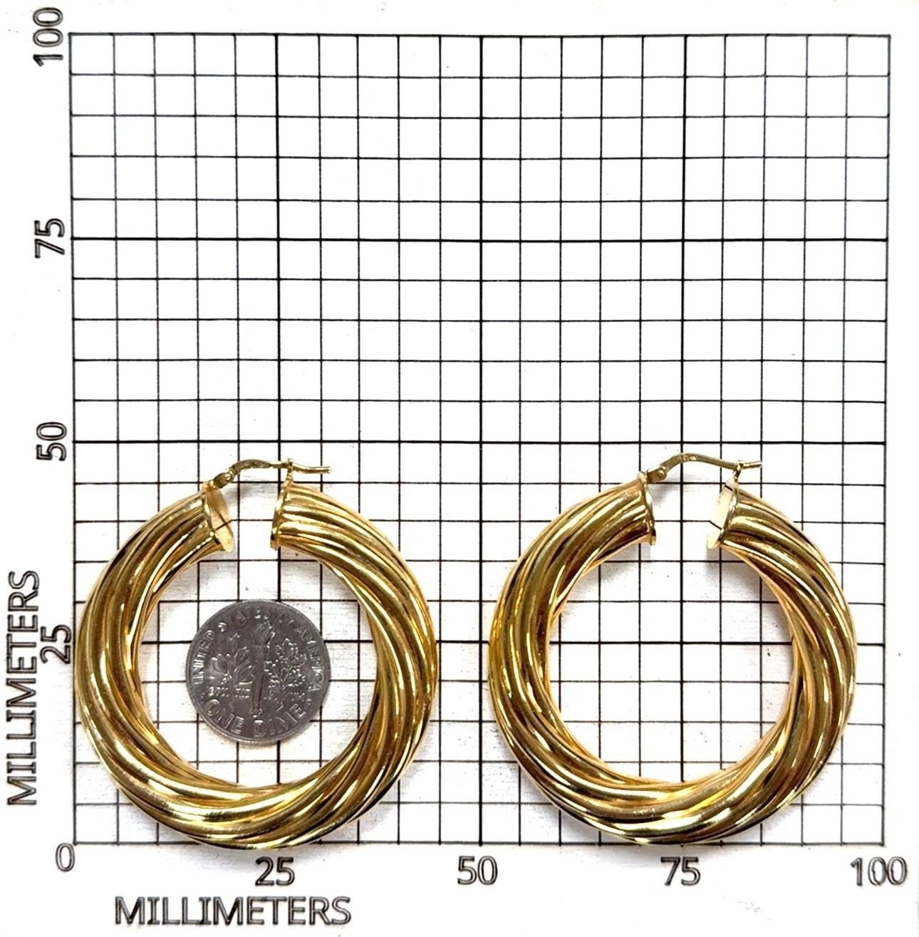 Italy 18k Gold Plated 925 Sterling Silver Large Twisted Hoop Earrings 25.4g - Image 9