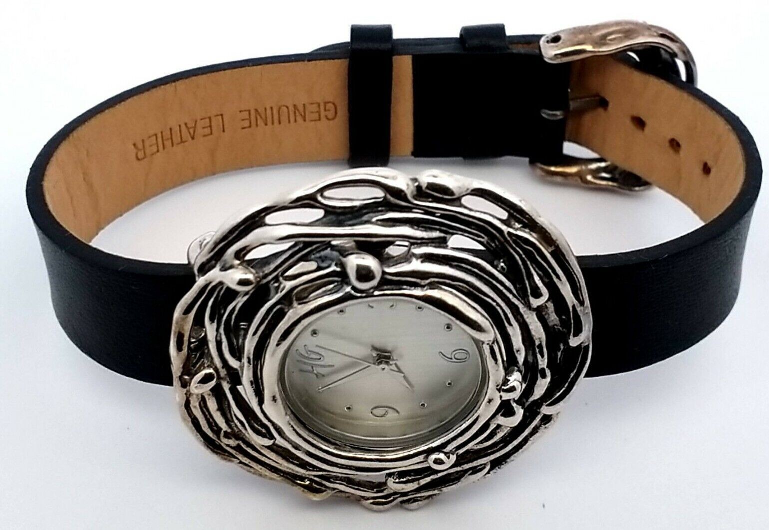 Hagit Black Leather Wrist Pendant Nest Watch 6-1/4"-8" Sterling Silver - Image 4