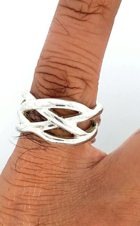 925 Sterling Silver Retro Woven Wide Cigar Band Ring 10.7 Grams Size- 10 1/2