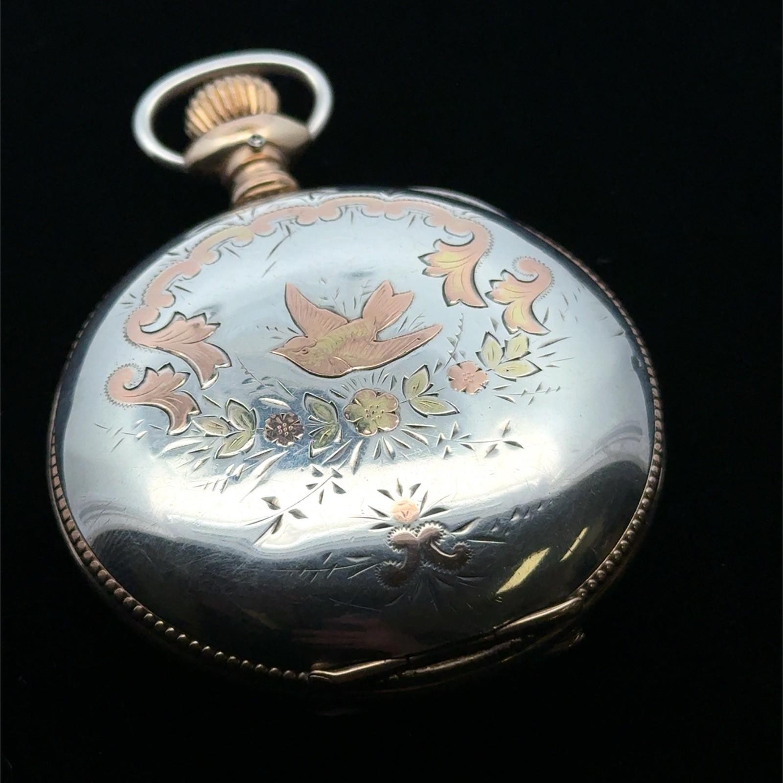Vintage Waltham 17 Jewel .925 Sterling Silver Case, Flower Inlay Pocket Watch - Image 2