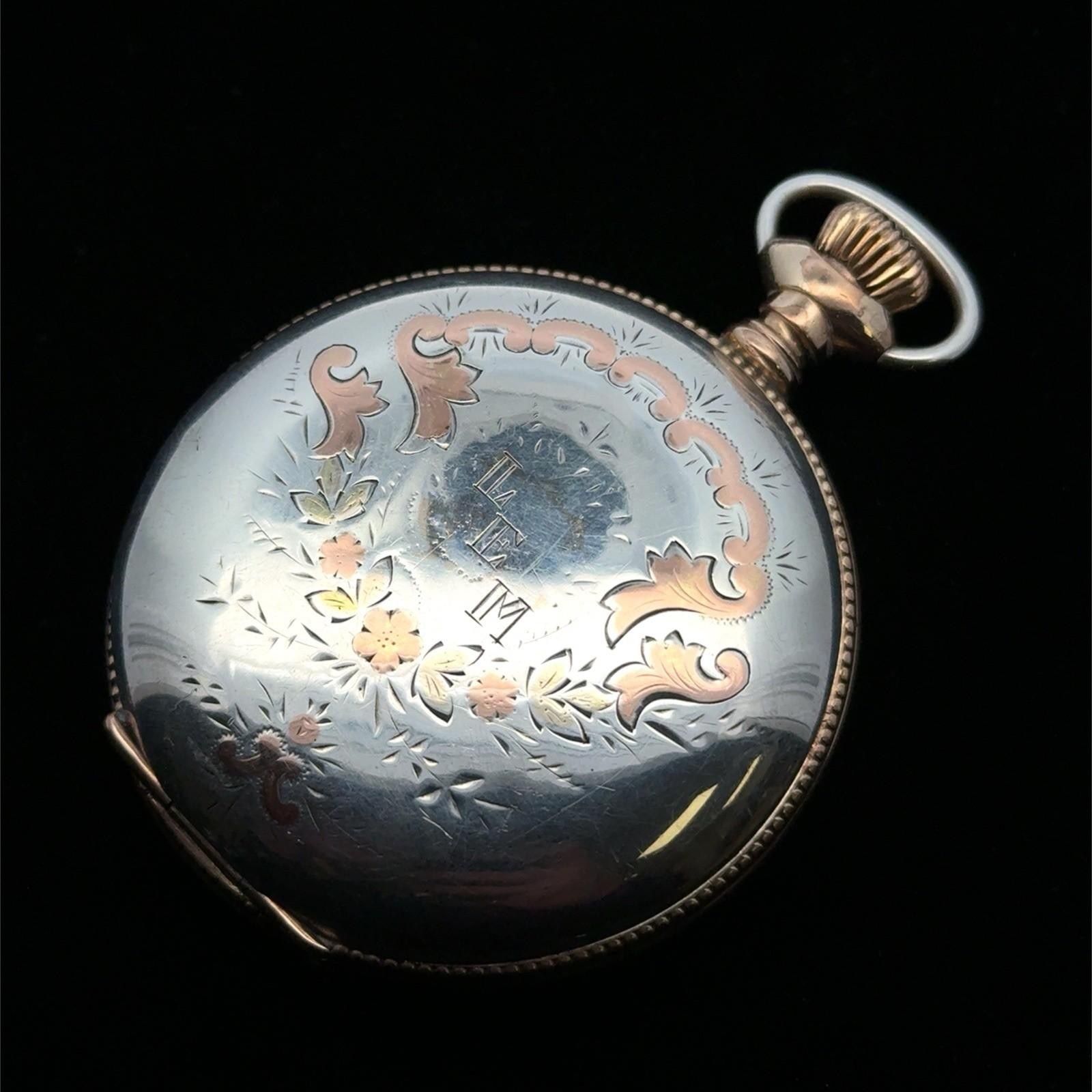 Vintage Waltham 17 Jewel .925 Sterling Silver Case, Flower Inlay Pocket Watch - Image 4