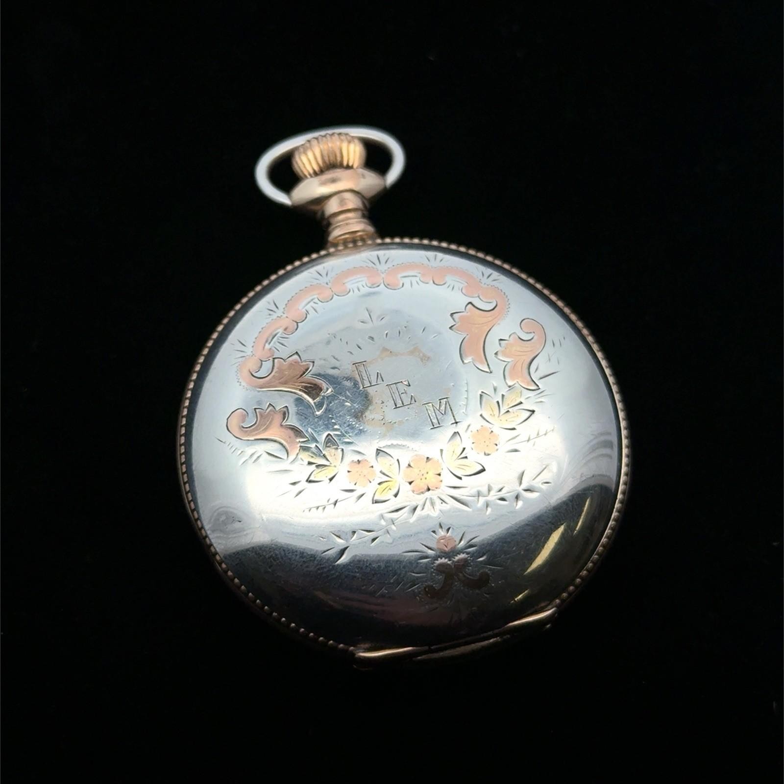 Vintage Waltham 17 Jewel .925 Sterling Silver Case, Flower Inlay Pocket Watch - Image 5