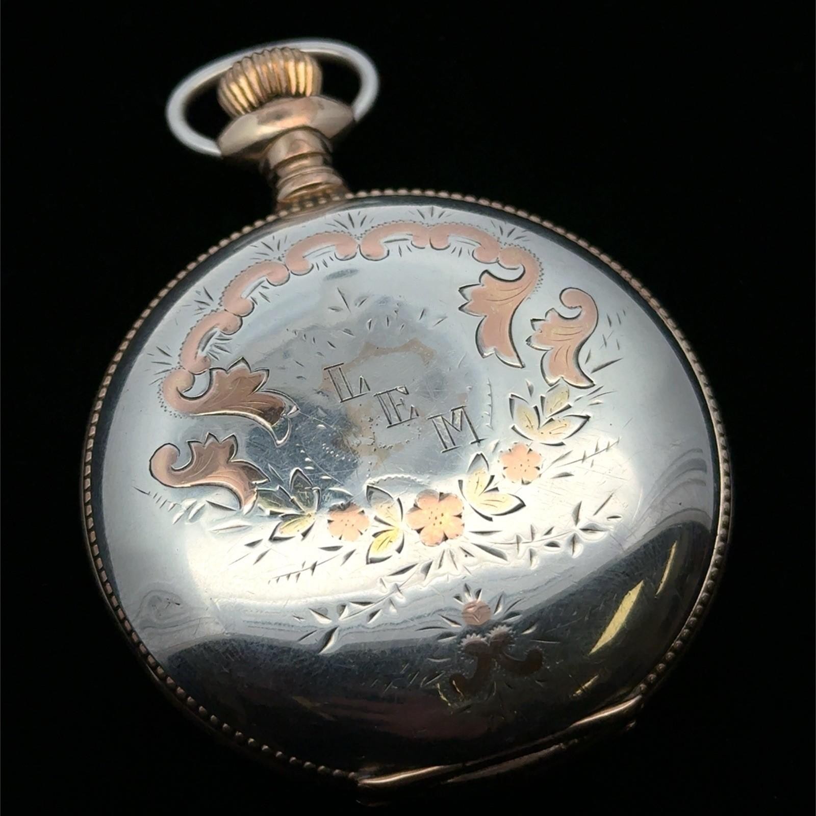 Vintage Waltham 17 Jewel .925 Sterling Silver Case, Flower Inlay Pocket Watch - Image 6