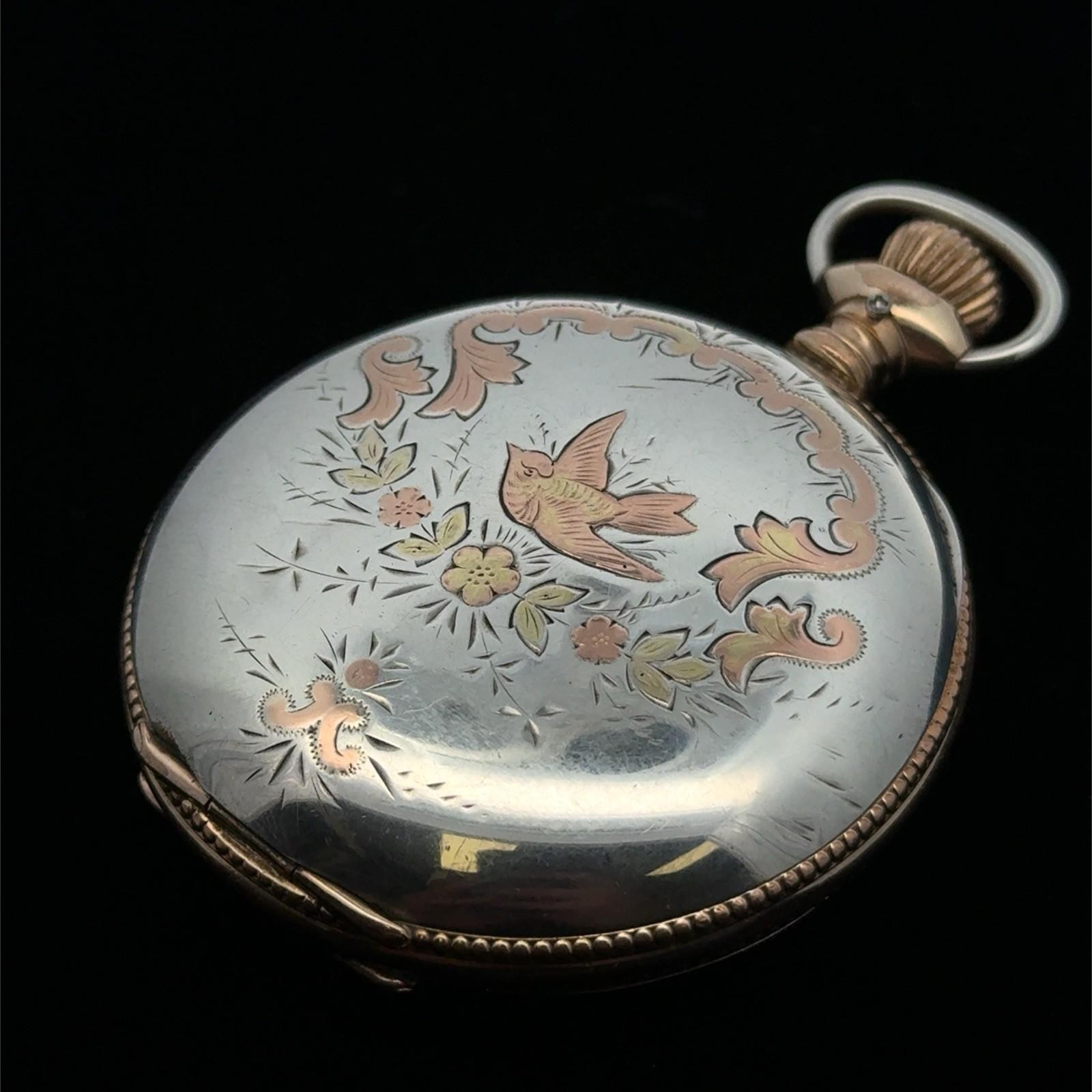 Vintage Waltham 17 Jewel .925 Sterling Silver Case, Flower Inlay Pocket Watch - Image 7