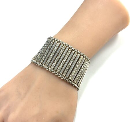 7.5” Vintage India 925 Sterling Silver Heavy Floral Wrap Bracelet 62.2g