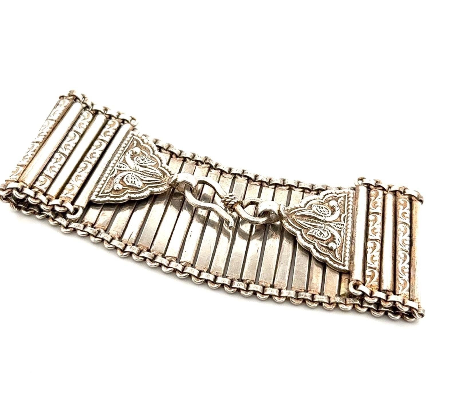 7.5” Vintage India 925 Sterling Silver Heavy Floral Wrap Bracelet 62.2g - Image 7