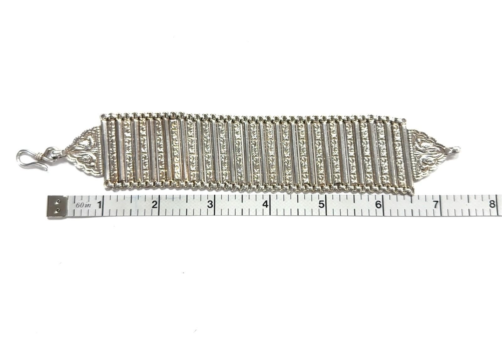7.5” Vintage India 925 Sterling Silver Heavy Floral Wrap Bracelet 62.2g - Image 9