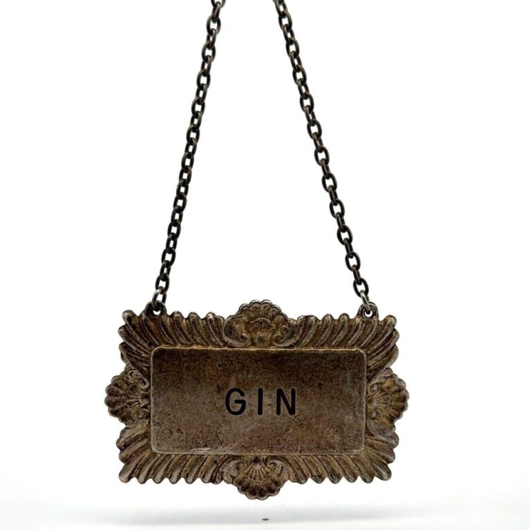 .925 Sterling Silver, Vintage Gin Decanter Tag, Made in England - 15.6 grams