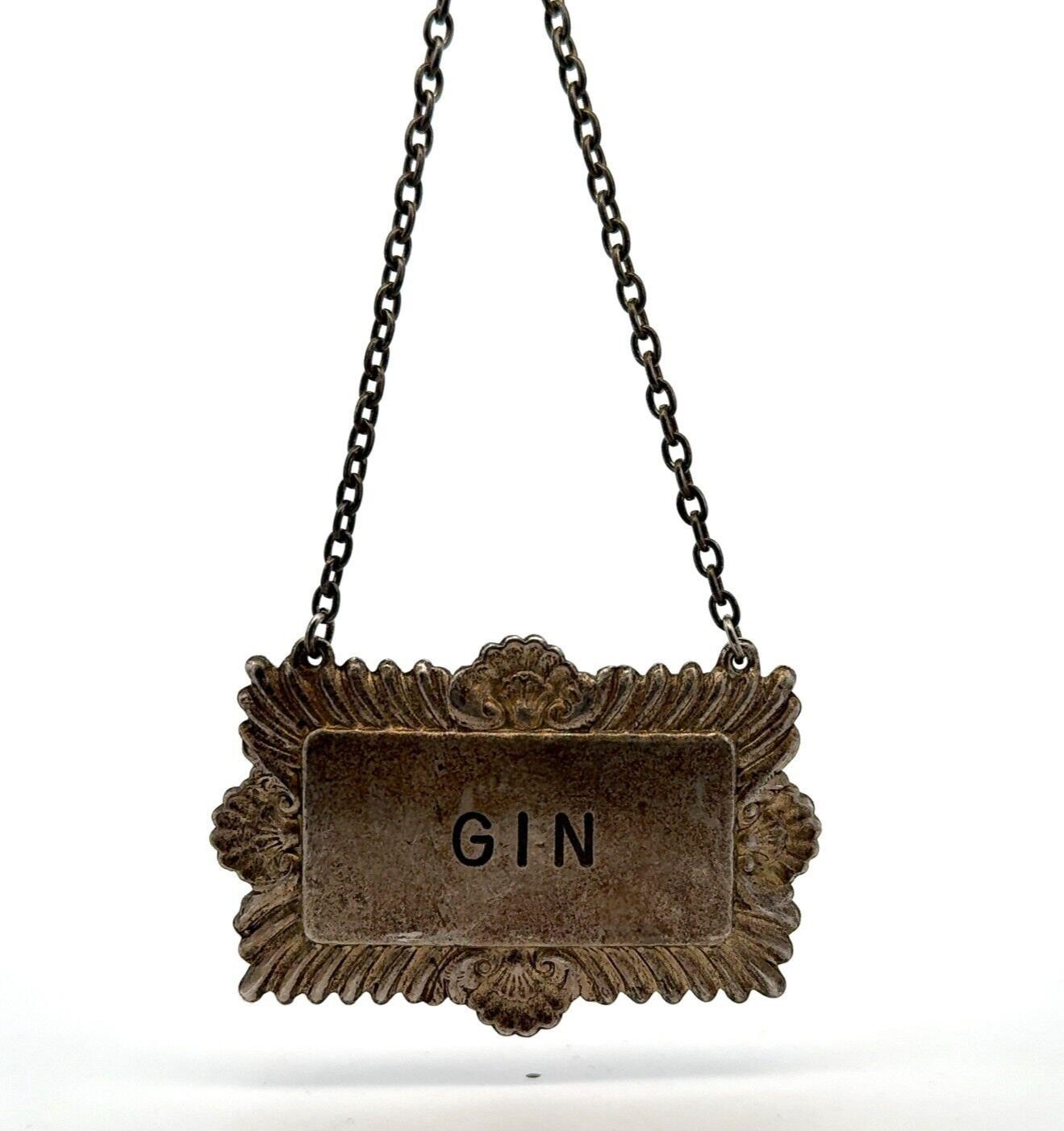 .925 Sterling Silver, Vintage Gin Decanter Tag, Made in England - 15.6 grams