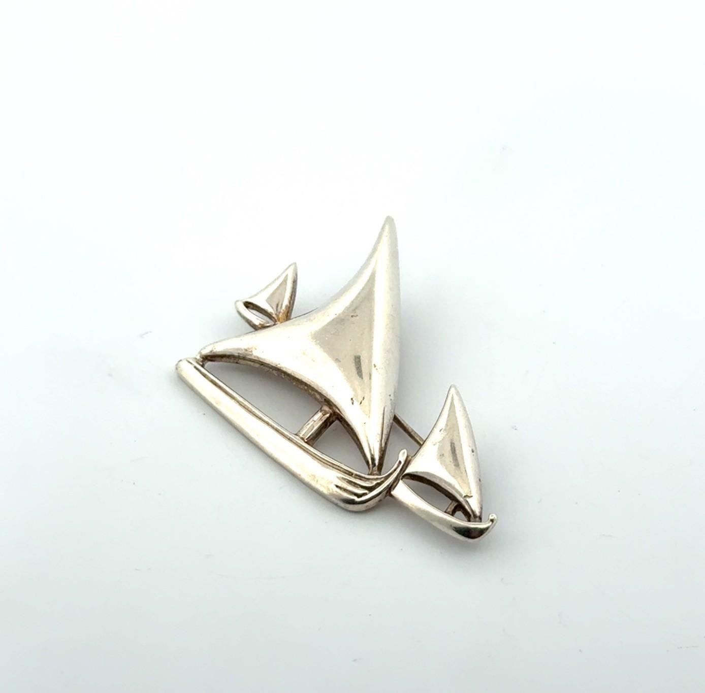 Vintage 925 Sterling Silver Sailboats Brooch/Pin 8.8g - Image 2