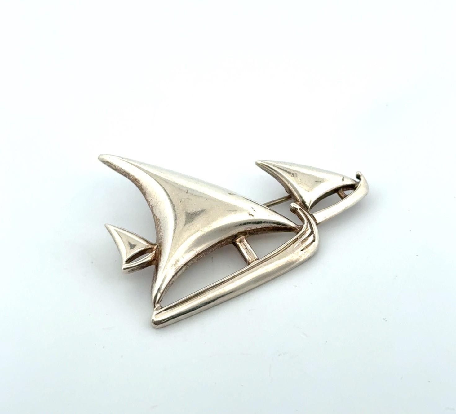 Vintage 925 Sterling Silver Sailboats Brooch/Pin 8.8g - Image 3