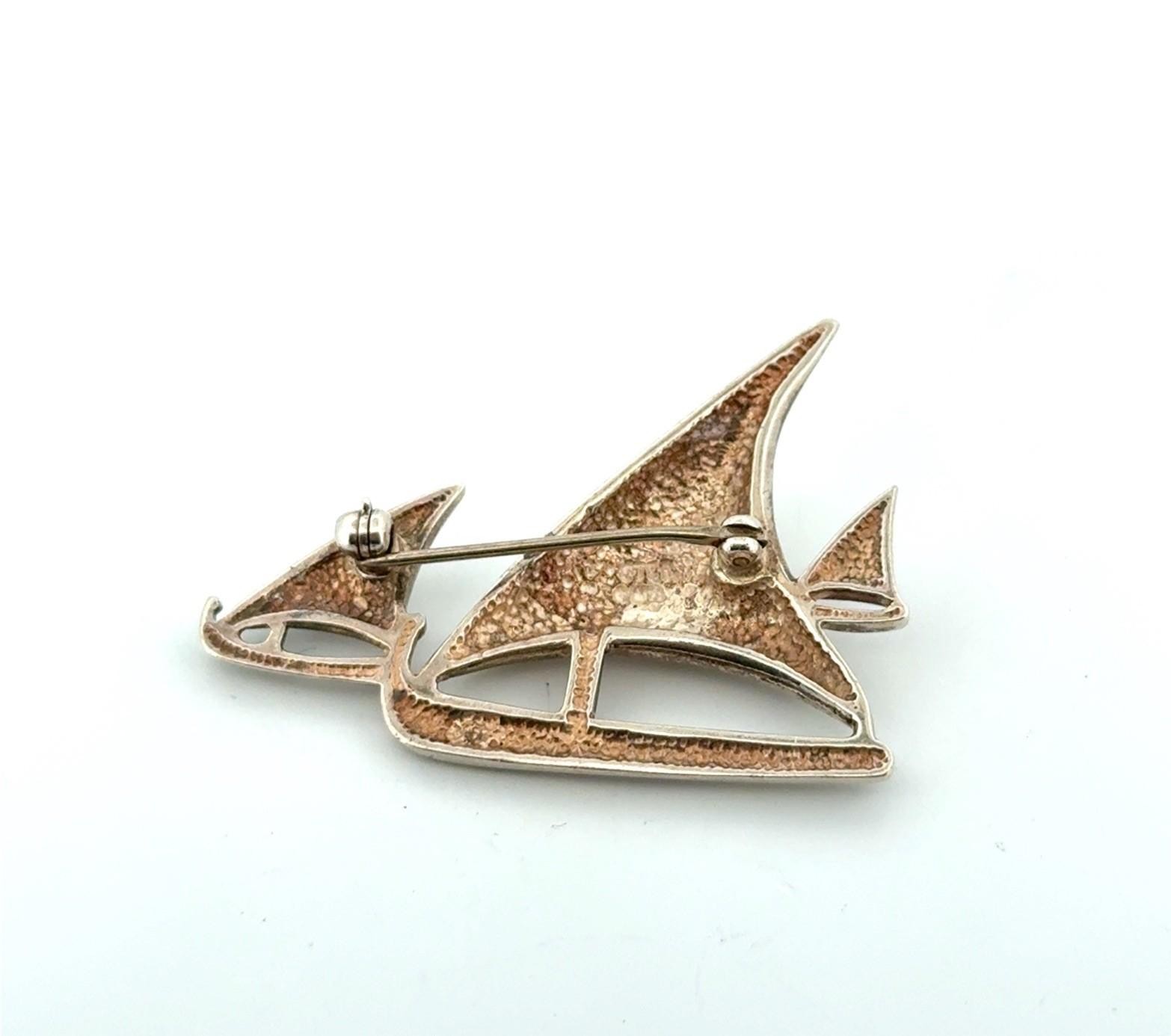 Vintage 925 Sterling Silver Sailboats Brooch/Pin 8.8g - Image 4