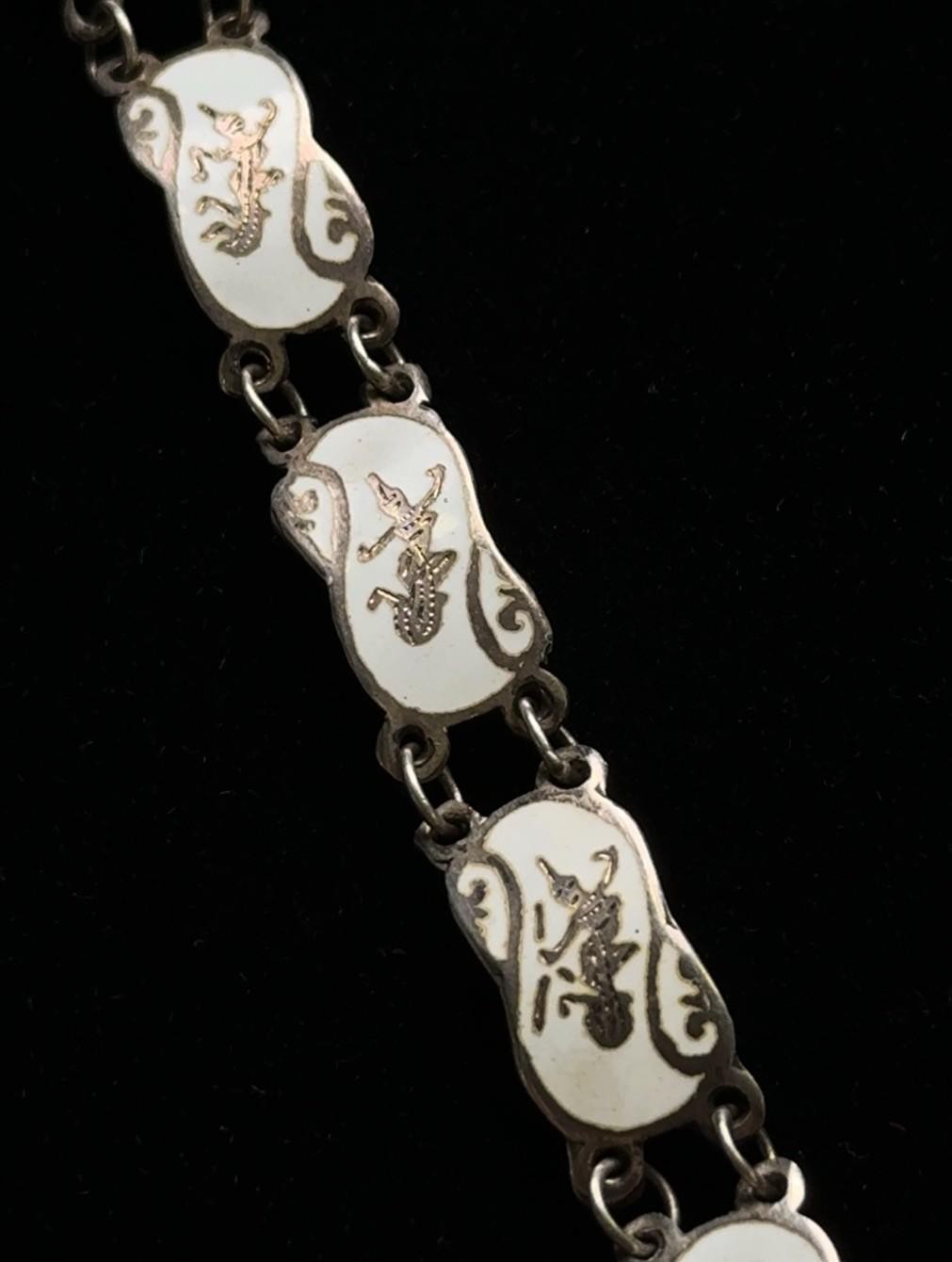 6.25” Antique Siam 925 Sterling Silver White Enamel Niello Dancers Bracelet 7.1g - Image 7