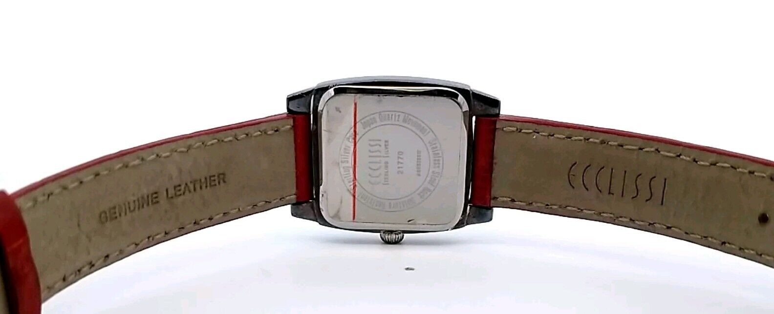 Ecclissi Sterling Silver Ladies Quartz Watch With Red Genuine Leather Band - Image 4