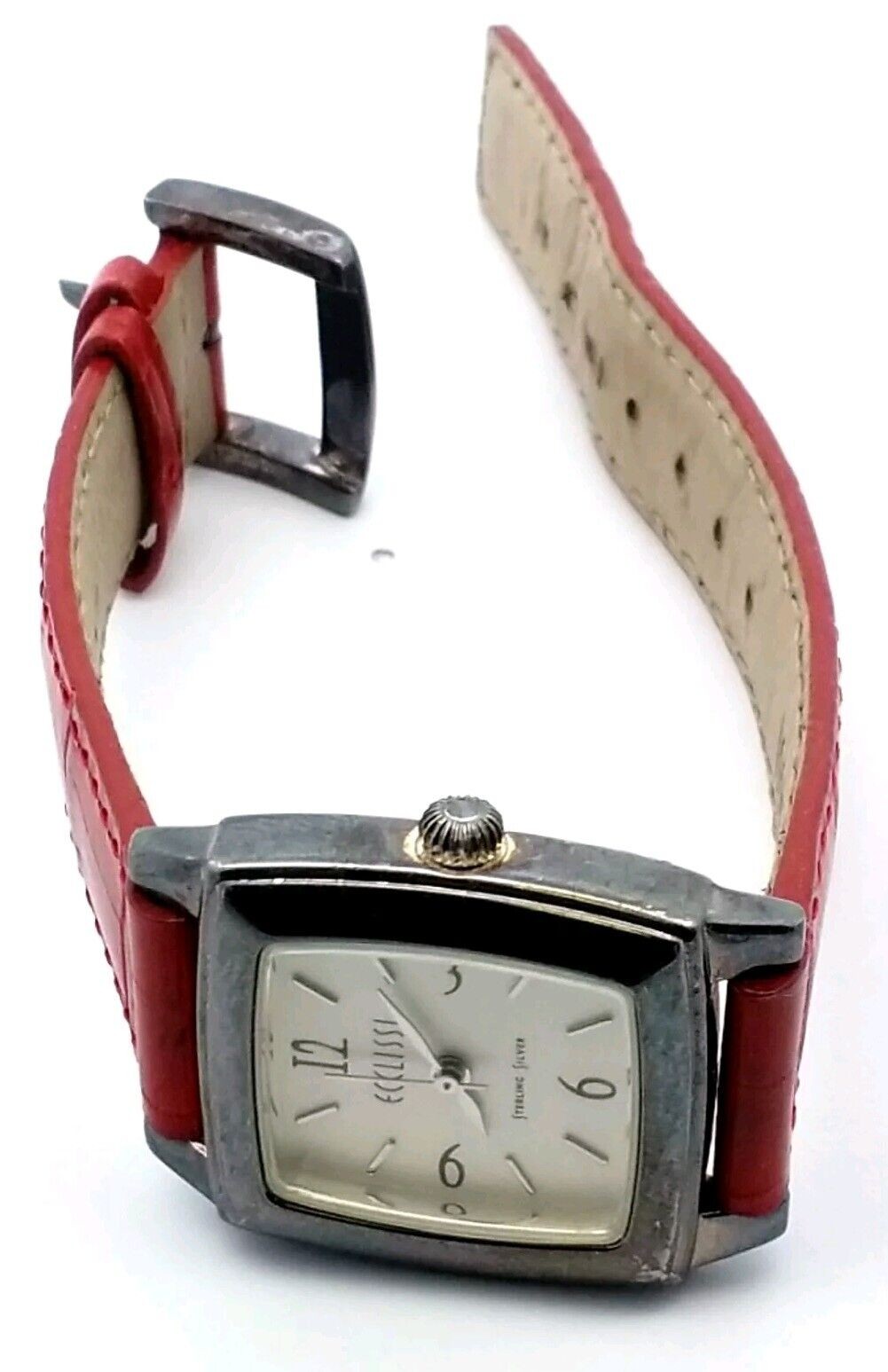 Ecclissi Sterling Silver Ladies Quartz Watch With Red Genuine Leather Band - Image 5