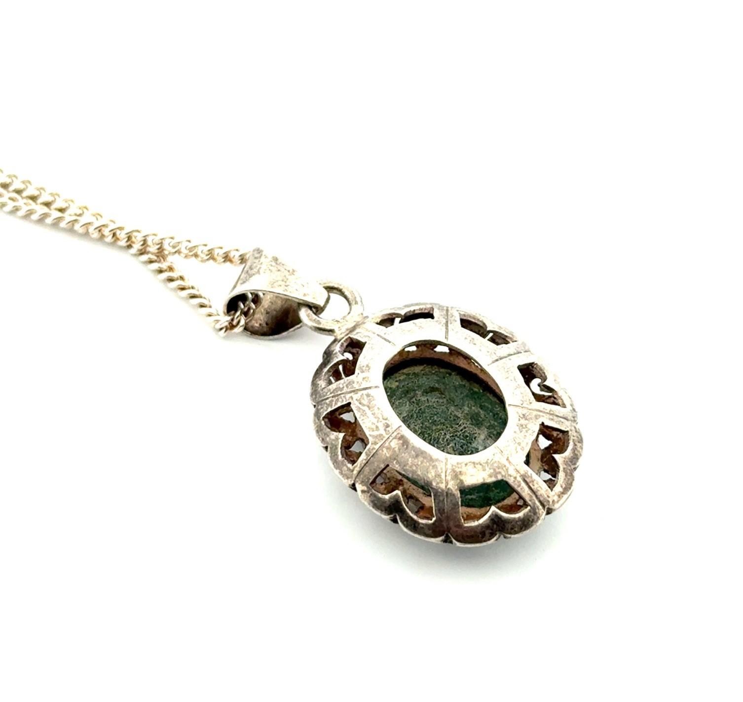 20” Vintage 925 Sterling Silver Oval Malachite Pendant Necklace 10.7g - Image 3